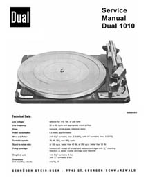 Thumbnail DUAL 1010 TURNTABLE SERVICE MANUAL / REPAIR MANUAL